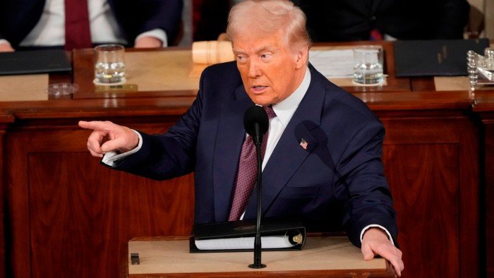 Donald Trump speaks during his address to Congress