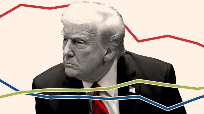 Montage shows Donald Trump against a data background