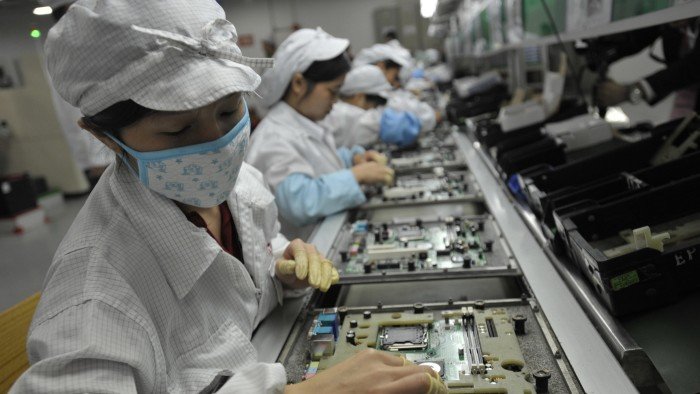 Chinese workers in the Foxconn factory in Shenzhen, in southern China’s Guangdong province