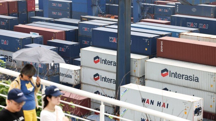 Shipping containers at the port in Keelung