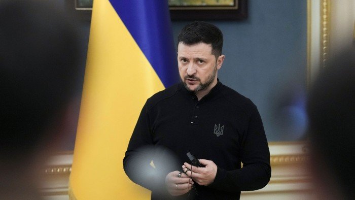 Volodymyr Zelenskyy at a news conference in Kyiv, Ukraine on April 4 2025